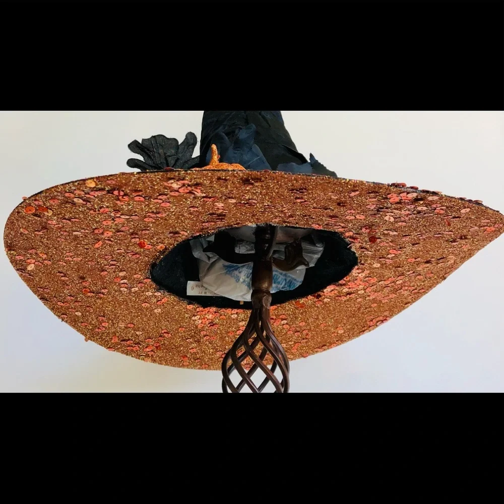 witch hat Black leaf crown glimmering orange tone brim top/under 18